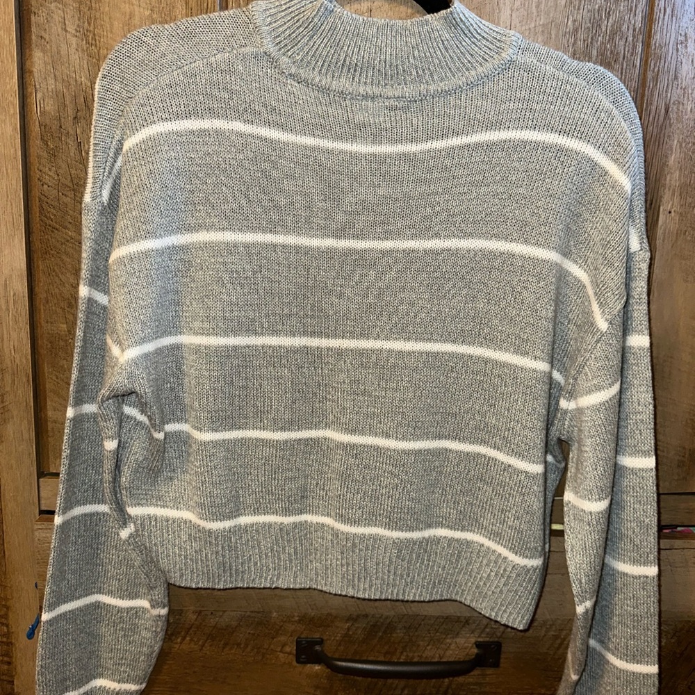 Gray striped H&M Mock Neck Sweater